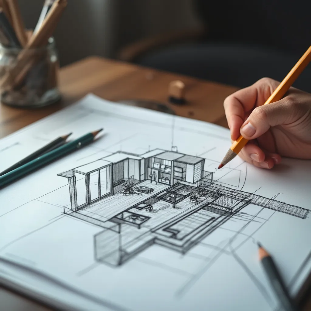 Boceto a mano de un diseño de interior